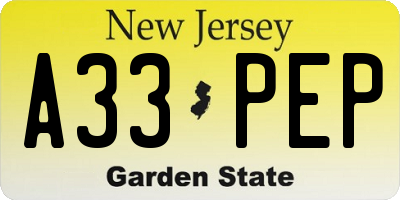 NJ license plate A33PEP