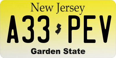 NJ license plate A33PEV