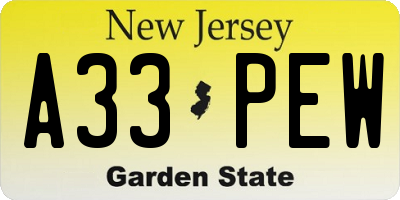 NJ license plate A33PEW