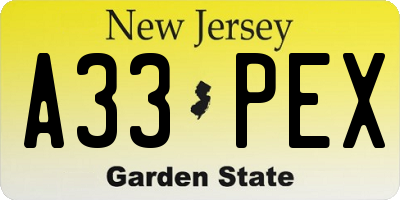 NJ license plate A33PEX