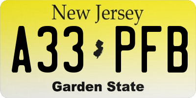 NJ license plate A33PFB
