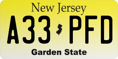 NJ license plate A33PFD
