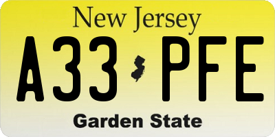 NJ license plate A33PFE