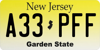 NJ license plate A33PFF