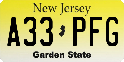 NJ license plate A33PFG