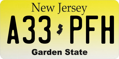 NJ license plate A33PFH