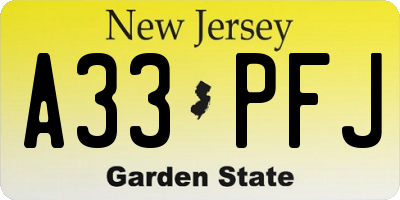 NJ license plate A33PFJ