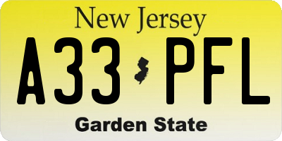 NJ license plate A33PFL