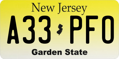 NJ license plate A33PFO