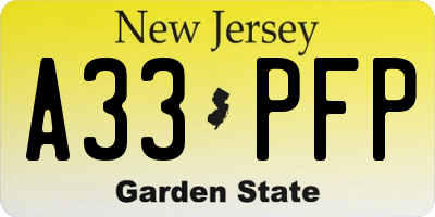 NJ license plate A33PFP