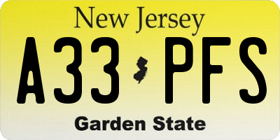 NJ license plate A33PFS