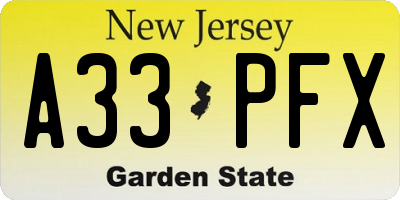 NJ license plate A33PFX