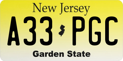 NJ license plate A33PGC