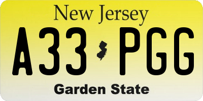 NJ license plate A33PGG