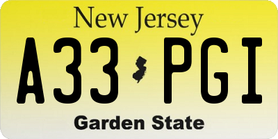 NJ license plate A33PGI