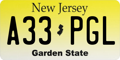 NJ license plate A33PGL