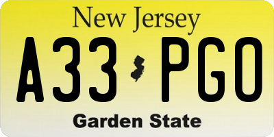 NJ license plate A33PGO