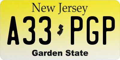 NJ license plate A33PGP