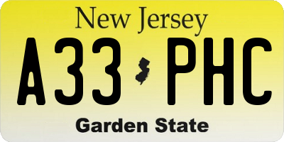 NJ license plate A33PHC
