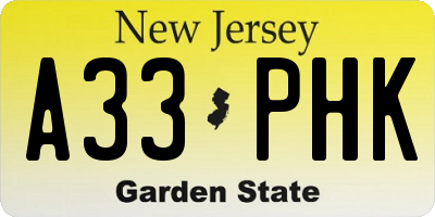 NJ license plate A33PHK