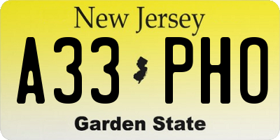 NJ license plate A33PHO