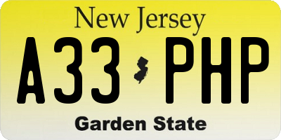NJ license plate A33PHP