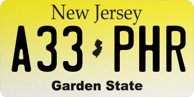 NJ license plate A33PHR
