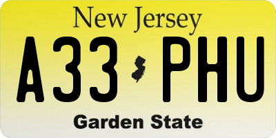 NJ license plate A33PHU