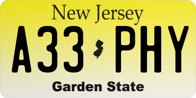 NJ license plate A33PHY