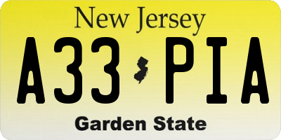 NJ license plate A33PIA