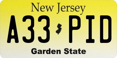 NJ license plate A33PID