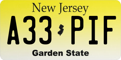 NJ license plate A33PIF