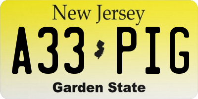 NJ license plate A33PIG