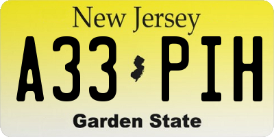 NJ license plate A33PIH