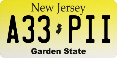 NJ license plate A33PII