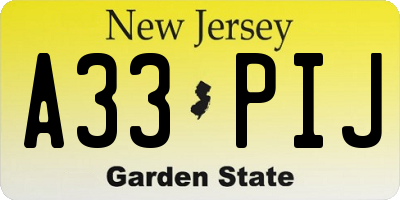 NJ license plate A33PIJ