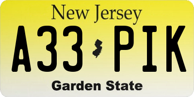 NJ license plate A33PIK
