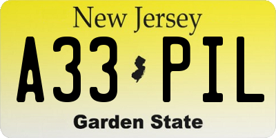 NJ license plate A33PIL