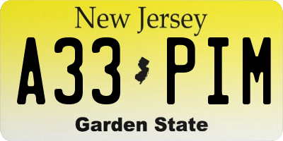 NJ license plate A33PIM
