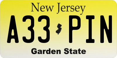 NJ license plate A33PIN