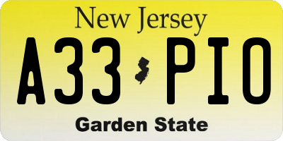 NJ license plate A33PIO