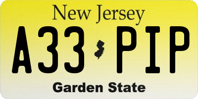 NJ license plate A33PIP