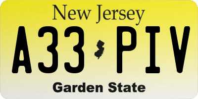 NJ license plate A33PIV