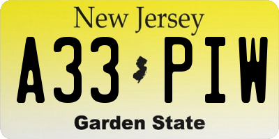 NJ license plate A33PIW