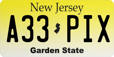 NJ license plate A33PIX