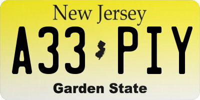 NJ license plate A33PIY