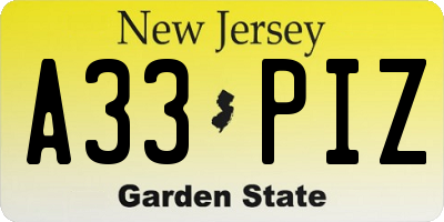 NJ license plate A33PIZ