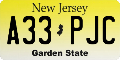 NJ license plate A33PJC