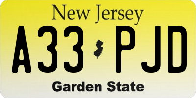 NJ license plate A33PJD