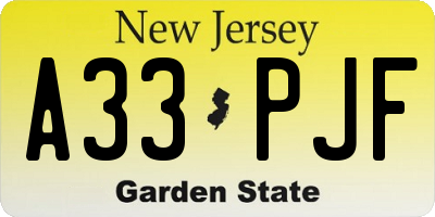 NJ license plate A33PJF